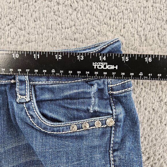 LA Idol Jeans Womens 7 (30x31) Blue Mid Rise Bootcut Rhinestones Embroidered - Picture 8 of 15